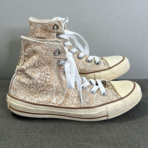Converse High Tops Unique Cream and Glittery Gold W6 - Picture 1 of 9